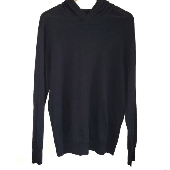 BLDWN Mens Luis Linen Blend Knit Hoodie Sweater Kangaroo Pocket Black Large - Picture 2 of 13